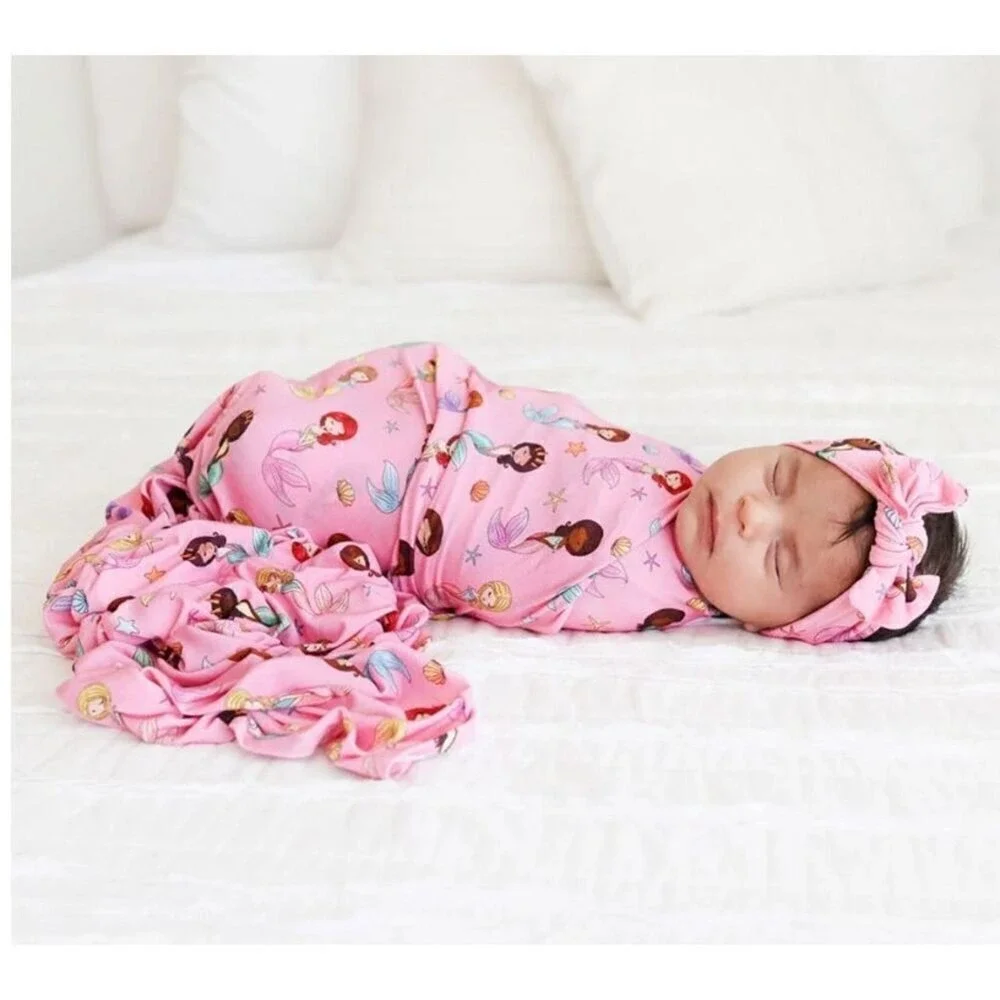 Posh Peanut Bamboo AOP Mermaid Pink Swaddle Baby Gift Set NWT Whimsigoth Fantasy